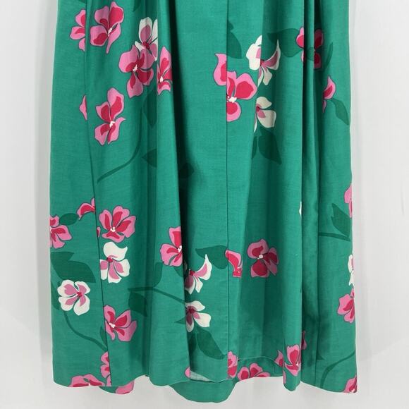 Vintage Malia Honolulu Hawaiian Floral Tropical Midi Dress Tie Belt Green Size 8 - Picture 6 of 8